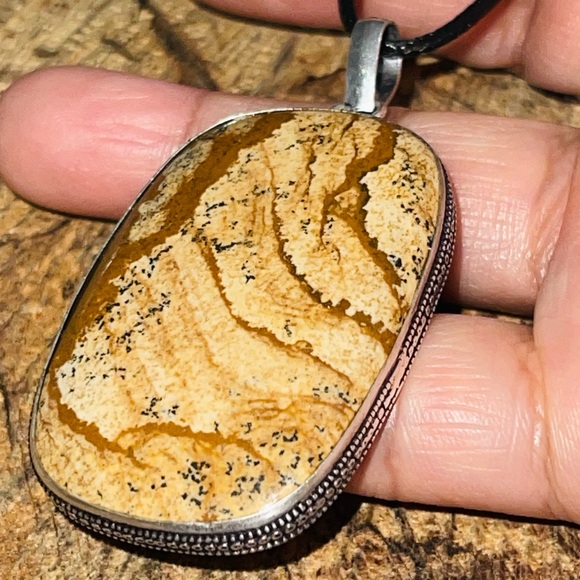 Earthy Picture Jasper Pendant 2 1/4” - Picture 5 of 13